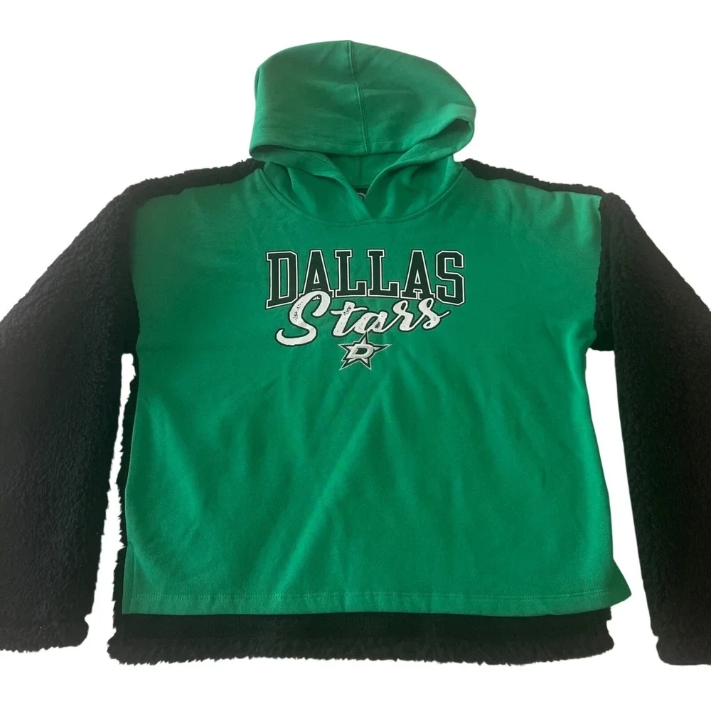 NHL Dallas Stars Green Black Plush Fleece Sherpa‎ Mixed Media Pullover Hoodie XL